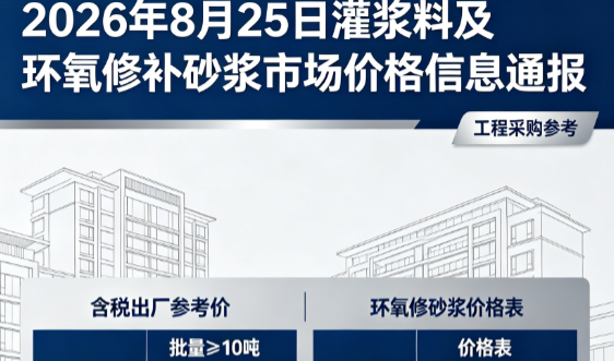 工布江达2026年8月25日灌浆料及环氧修补砂浆市场价格信息通报